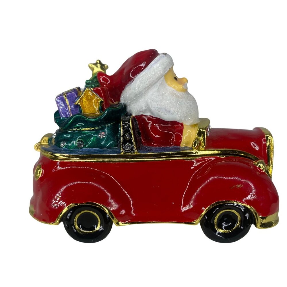 Santa enameled luxury red car bejeweled crystals trinket collectible box - Picture 4 of 11
